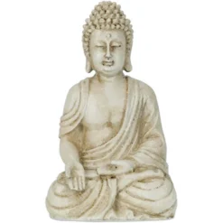 Relaxdays Buddha, Figura Da Giardino, Resistente Alle Intemperie, Buddha Seduto, Poliresina, HLP 30x18,5x12 Cm, Crema