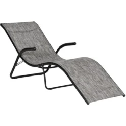 Outsunny Lettino Prendisole Pieghevole Ergonomico Da Esterno In Metallo E Tessuto A Rete, 170x62x68cm, Grigio