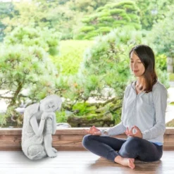 Relaxdays Statua Del Buddha, Figura Da Giardino Alta 60 Cm, Resistente Alle Intemperie E Gelo, Poliresina, Bianco -OUTSUN Giardino Negozio 53985250 3