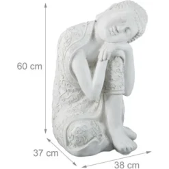 Relaxdays Statua Del Buddha, Figura Da Giardino Alta 60 Cm, Resistente Alle Intemperie E Gelo, Poliresina, Bianco -OUTSUN Giardino Negozio 53985250 4