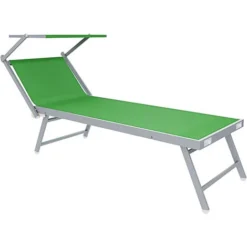 Lettino Verde Prendisole Pieghevole Professionale In Alluminio E Tessuto Textilene Tettuccio Orientabile Tettino Parasole Sdraio Prendi Sole Mare Spiaggia Piscina Giardino 182 X 60 X 38 Cm