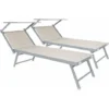 Coppia Di Lettini Beige Prendisole Pieghevole Professionale In Alluminio Tettuccio Orientabile Tettino Parasole Sdraio Lettino Prendi Sole Mare Spiaggia Piscina Giardino 182 X 60 X 38 Cm