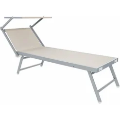 Coppia Di Lettini Beige Prendisole Pieghevole Professionale In Alluminio Tettuccio Orientabile Tettino Parasole Sdraio Lettino Prendi Sole Mare Spiaggia Piscina Giardino 182 X 60 X 38 Cm -OUTSUN Giardino Negozio 56556386 3