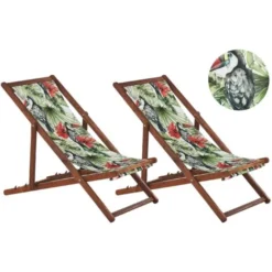 Set Di 2 Sedie Sdraio Da Giardino In Legno D'acacia Naturale Scuro Tucani Multicolore Anzio