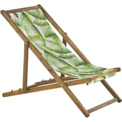 Set Di 2 Sedie Sdraio Da Giardino In Legno D'acacia Naturale Chiaro Foglie Di Palma Verde Anzio -OUTSUN Giardino Negozio 56772025 4