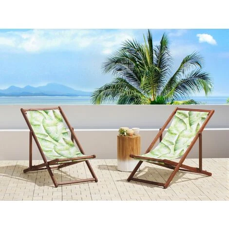 Set Di 2 Sedie Sdraio Da Giardino In Legno D'acacia Naturale Scuro Foglie Di Palma Verde Anzio 2 Set Di 2 Sedie Sdraio Da Giardino In Legno D'acacia Naturale Scuro Foglie Di Palma Verde Anzio - immagine 2