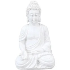 Relaxdays Statua Del Buddha Seduto, Figura Da Giardino Alta 17,5 Cm, Resistente Alle Intemperie, Poliresina, Bianco