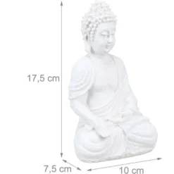 Relaxdays Statua Del Buddha Seduto, Figura Da Giardino Alta 17,5 Cm, Resistente Alle Intemperie, Poliresina, Bianco -OUTSUN Giardino Negozio 58279733 4
