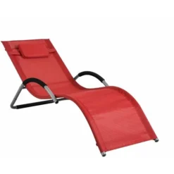 SoBuy Sedia Sdraio Lettino Da Giardino In Verniciato A Polvere Ferro E Tessuto Di Teslin, Rosso, OGS38-R