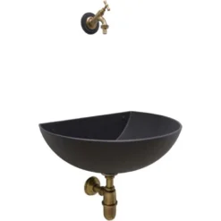 Fontana A Muro Mod. Venezia Color Ghisa Per Casa Giardino Con Rubinetto Cod.303B In Ottone Brunito E Sifone