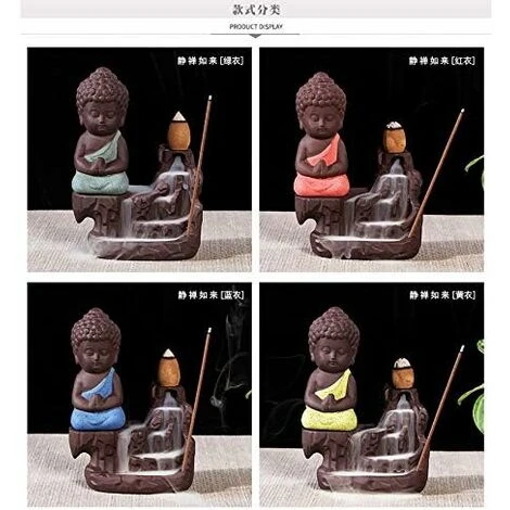 Bruciatore Di Incenso A Riflusso, Portaincenso A Forma Di Piccolo Monaco Buddha Porta Coni A Torre, Porta Incenso Con Coni Di Incenso A Riflusso (blu) 5 Bruciatore Di Incenso A Riflusso, Portaincenso A Forma Di Piccolo Monaco Buddha Porta Coni A Torre, Porta Incenso Con Coni Di Incenso A Riflusso (blu) - immagine 5
