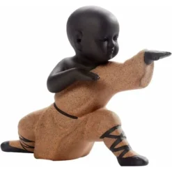 Mini Monaco Ornamenti Statua Di Buddha Kung Fu Tea Pet Zen Garden Tè Vassoio Figura Per Kung Fu Vassoio Da Tè Car Home Office Decorazione (Rosso), Arancione