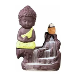 Bruciatore Di Incenso A Riflusso, Porta Incenso Little Monk Buddha Porta Bastoncini, Porta Incenso Con Coni Di Incenso A Riflusso (giallo)
