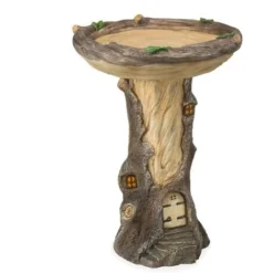 Vasca Per Uccelli Da Giardino Delle Fate A Grandezza Naturale Con Casa Delle Fate In Miniatura In Un Ceppo Di Albero
