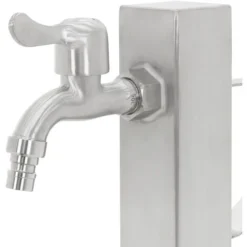 Fontanella D'acqua A Colonna Con Rubinetto In Acciaio Inox Quadrata 5x5x65 Cm -OUTSUN Giardino Negozio 68540346 4