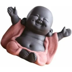 MINKUROW Statua Del Buddha Che Ride Maitreya In Ceramica Decorazione Per Il Tè Accessori Per La Decorazione Del Piccolo Monaco (Stile Sorriso Felice, Arancione) -OUTSUN Giardino Negozio 69784659 3