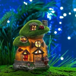 19,5 Cm Floccaggio Casa Delle Fate Giardino Solare Luce Verde Giardino Delle Fate Con Coccinella Decorazione Del Giardino Esterno Casa Delle Fate Impermeabile Lampada Solare Decorazione Del Giardino I -OUTSUN Giardino Negozio 71379195 5