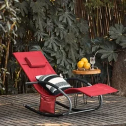 SoBuy Poltrona Dondolo, Sdraio Relax, Sedia A Sdraio, Con Poggiatesta, Rosso OGS28-R -OUTSUN Giardino Negozio 7330552 5