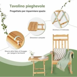 COSTWAY Sedia A Dondolo Da Esterno E Da Interno, Sedia A Dondolo Con Tavolino Pieghevole In Legno Di Abete Massiccio, Set Di Mobili Per Balcone, Giardino, Salotto E Cortile -OUTSUN Giardino Negozio 80707450 3