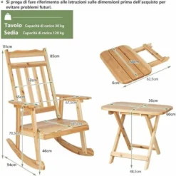 COSTWAY Sedia A Dondolo Da Esterno E Da Interno, Sedia A Dondolo Con Tavolino Pieghevole In Legno Di Abete Massiccio, Set Di Mobili Per Balcone, Giardino, Salotto E Cortile -OUTSUN Giardino Negozio 80707450 5