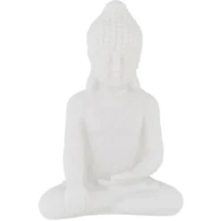 Relaxdays Statua Del Buddha Seduto, Figura H:17 Cm, Per Interni Ed Esterni, Resistente Alle Intemperie, In PVC, Bianco