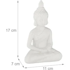 Relaxdays Statua Del Buddha Seduto, Figura H:17 Cm, Per Interni Ed Esterni, Resistente Alle Intemperie, Ceramica, Bianco -OUTSUN Giardino Negozio 80863623 4