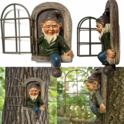 Elfo Fuori Dalla Porta Tree Hugger, Statua Di Gnomo Da Giardino In Poliresina, Scultura Di Albero Stravagante 15 Cm Gnomo Decorazione Da Giardino Per Natale Ornamento In Resina Impermeabile Per Intern -OUTSUN Giardino Negozio 80962647 3