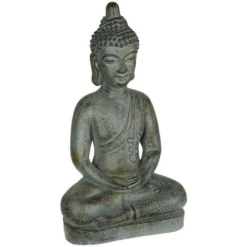 Buddha Interno Ed Esterno H65 - Statua Di Buddha Seduto In Pietra, Grigio, Ossido Di Magnesio, Sabbia, Fibra Di Vetro, 36,8x24x65 Cm - Atmosphera Créateur D'intérieur