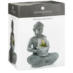 Buddha Di Cemento Con Candela H415 - Statua Di Buddha Seduto In Cemento, Colore Argento, Portacandele In Vetro, Candela In Cera - Atmosphera Créateur D'intérieur -OUTSUN Giardino Negozio 83771594 3