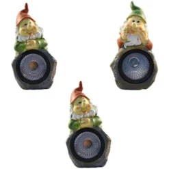 3 Nani A Led Da Giardino Faretto Gnomo Segnapasso Esterno Energia Solare