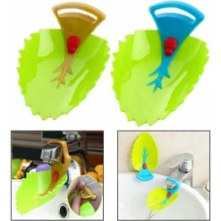 Estensione Del Rubinetto Dell'estensore Della Maniglia Del Lavandino In Stile Cartone Animato, Stile Foglia Di Cartone Animato, Divertente E Interessante Per Il Lavaggio Delle Mani, 2 Pezzi.