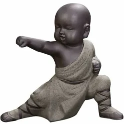 Mini Kung Fu Monk Ornaments Statua Di Buddha Tea Animal Zen Garden Vassoio Da Tè Figurine Per Kung Fu Tea Tray Car Home Office Decoration (Grigio) 13Thirteen