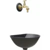 Fontana A Muro Mod. 600 Colore Grigio Ghisa Per Casa Giardino Con Rubinetto Cod.195/L In Ottone Lucido