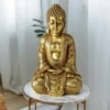 Figura Di Buddha Soggiorno Figura Decorativa Decorazione Della Casa, Scultura Asiatica, Resina Sintetica Oro, LxLxA 12x10x20 Cm
