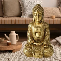 Figura Di Buddha Soggiorno Figura Decorativa Decorazione Della Casa, Scultura Asiatica, Resina Sintetica Oro, LxLxA 12x10x20 Cm -OUTSUN Giardino Negozio 90562350 4