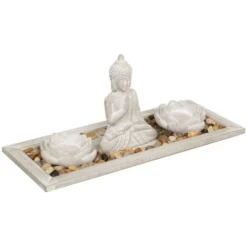 Giardino Zen Padmavati, Cemento E Legno, Grigio, 33x14 Cm - Atmosphera Créateur D'intérieur