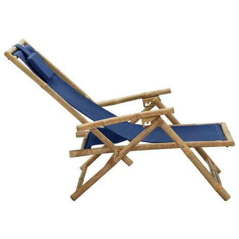 VIDAXL Sedia Reclinabile Relax Blu Marino In Bambù E Tessuto 4 VIDAXL Sedia Reclinabile Relax Blu Marino In Bambù E Tessuto - immagine 4