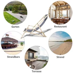 Randaco Lettino Pieghevole In Legno Lettino Pieghevole Lettino Prendisole Sedia Da Giardino Grigio Con Corrimano -OUTSUN Giardino Negozio 93288367 3