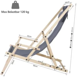 Randaco Lettino Pieghevole In Legno Lettino Pieghevole Lettino Prendisole Sedia Da Giardino Grigio Con Corrimano -OUTSUN Giardino Negozio 93288367 4