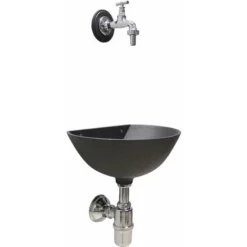 Fontana A Muro Modello 600 Colore Ghisa Per Casa E Giardino Con Rubinetto Cod.195c In Ottone Cromato E Sifone