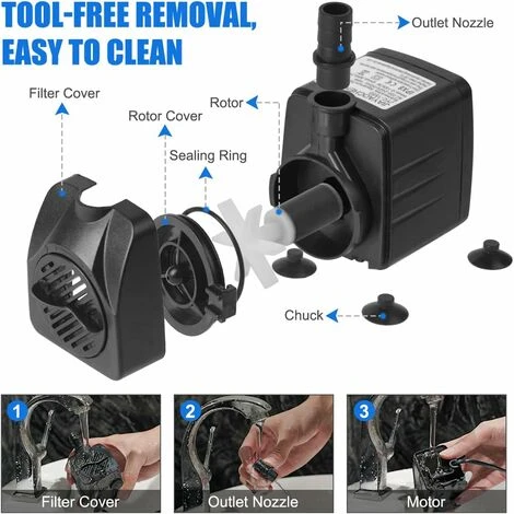Pompa Ad Immersione, 750 L/h, 15 W, Pompa Per Acquario Ultra Silenziosa E Regolabile Con 4 Piedini A Ventosa Per Pesci Da Laghetto, Fontane, Acquari, 2 Ugelli, 8,5/13 Mm 4 Pompa Ad Immersione, 750 L/h, 15 W, Pompa Per Acquario Ultra Silenziosa E Regolabile Con 4 Piedini A Ventosa Per Pesci Da Laghetto, Fontane, Acquari, 2 Ugelli, 8,5/13 Mm - immagine 4
