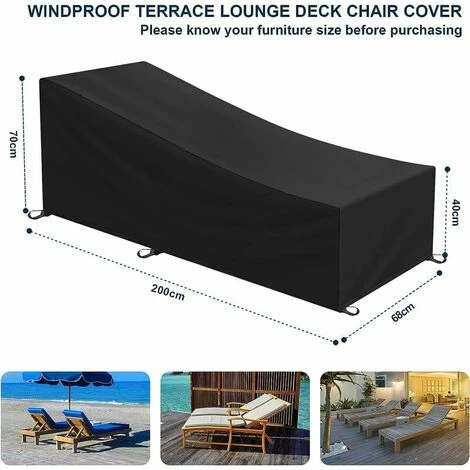 TRIOM Copertura Lettino Prendisole Impermeabile Lettino Prendisole Tessuto Oxford 210D Nero (200x68x40/70CM) 2 TRIOM Copertura Lettino Prendisole Impermeabile Lettino Prendisole Tessuto Oxford 210D Nero (200x68x40/70CM) - immagine 2