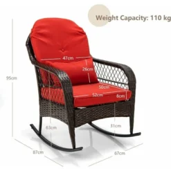 Giantex Poltrona A Dondolo, In Rattan + Ferro, Con Cuscino Morbido, Portata Di 110 Kg, Ideale Per Griadino, Cortile, Patio, Terrazza, 67x87x95 Cm -OUTSUN Giardino Negozio 95446497 5