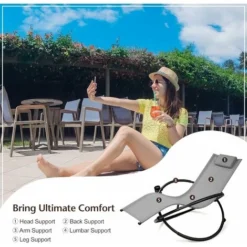 Giantex Sedia A Dondolo Pieghevole 2 In 1, Base A Doppio Anello In Teslin,con Poggiatesta E Supporto Per Bevande, Sdraio Da Giardino,Adatto Per Balcone, Giardino, Cortile, 3 Colori (grigio) -OUTSUN Giardino Negozio 95536818 3
