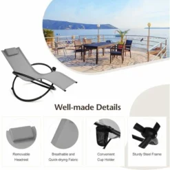 Giantex Sedia A Dondolo Pieghevole 2 In 1, Base A Doppio Anello In Teslin,con Poggiatesta E Supporto Per Bevande, Sdraio Da Giardino,Adatto Per Balcone, Giardino, Cortile, 3 Colori (grigio) -OUTSUN Giardino Negozio 95536818 4