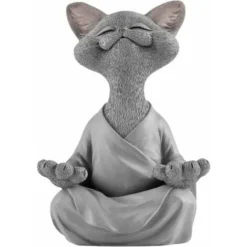 ELLE Buddha Cat Statue-Happy Cat Buddha, Cat Buddha Statue Meditazione Cat Statue Garden Sculpture Outdoor Decor, Yoga Buddha Zen Cat, Outdoor Prato Decorazione, 12x12x18cm