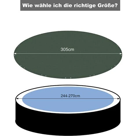 WOLTU Telo Copri Piscina Rotondo Ø 305cm. Per Copertura Per Piscina Di Ø 244-270cm. Telo Impermeabile Per Esterno Invernale In PE 200g/m². Con Occhielli. Elementi Di Fissaggio E Corda. Verde 5 WOLTU Telo Copri Piscina Rotondo Ø 305cm. Per Copertura Per Piscina Di Ø 244-270cm. Telo Impermeabile Per Esterno Invernale In PE 200g/m². Con Occhielli. Elementi Di Fissaggio E Corda. Verde - immagine 5