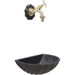 Fontana A Muro Mod. Conchiglia Colore Grigio Ghisa Con Rubinetto Cod. 303/L In Ottone Per Casa Giardino Scegli Il Rubinetto: Ottone Lucido