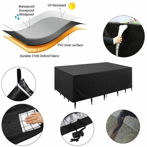 Fodera Per Mobili Da Giardino Tessuto Oxford 420D (180x120x74cm) Nero 4 Fodera Per Mobili Da Giardino Tessuto Oxford 420D (180x120x74cm) Nero - immagine 4