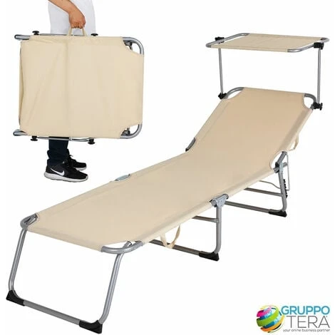 Lettino Prendisole Tettuccio Parasole Sdraio Mare Beige 3 Posizioni Pieghevole 1 Lettino Prendisole Tettuccio Parasole Sdraio Mare Beige 3 Posizioni Pieghevole